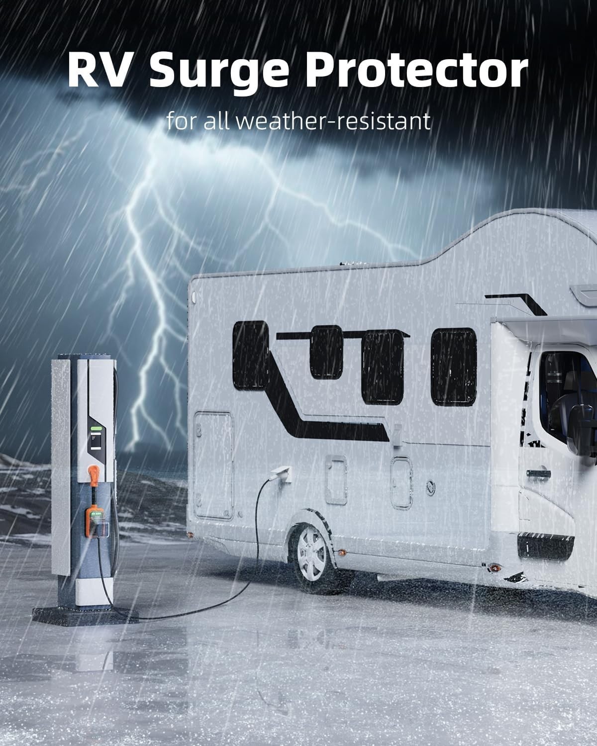 50 Amp RV Surge Protector with 16000J Protection – Waterproof & Reliable