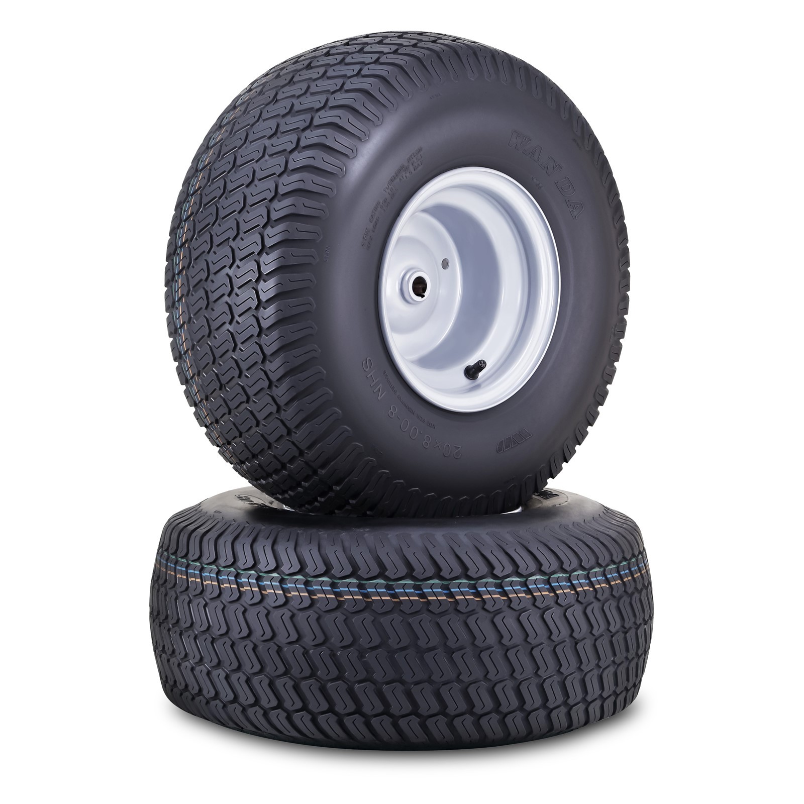 2 WANDA Lawn Mower Tire 20X8-8 w 3/4″ Bushing 3/16″ Keyway 3.5″ Hub Wheel-13035