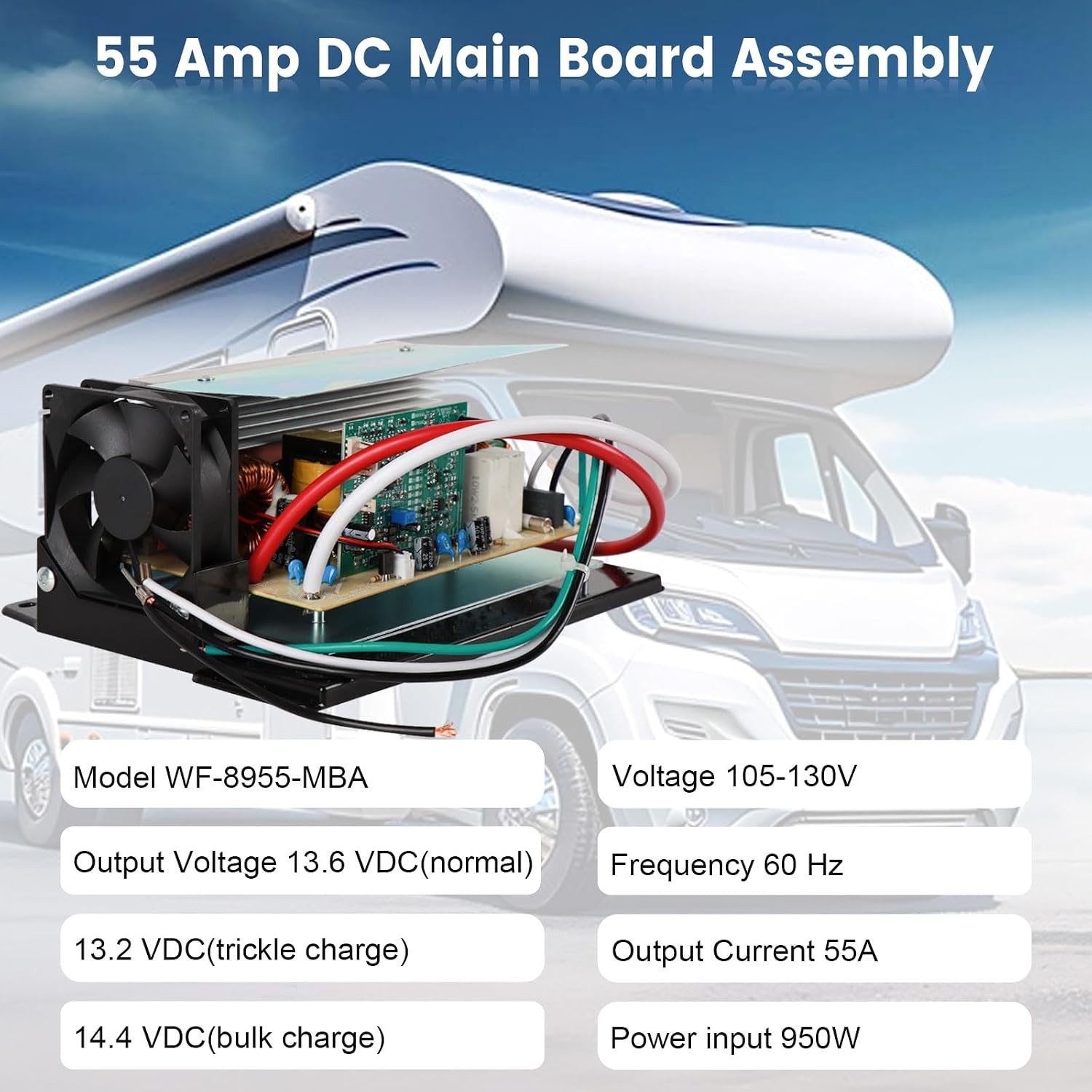 Hoiedt WF-8955-AD-MBA 55A RV Camper Power Converter 13.6V 950W Lithium 55 Amp