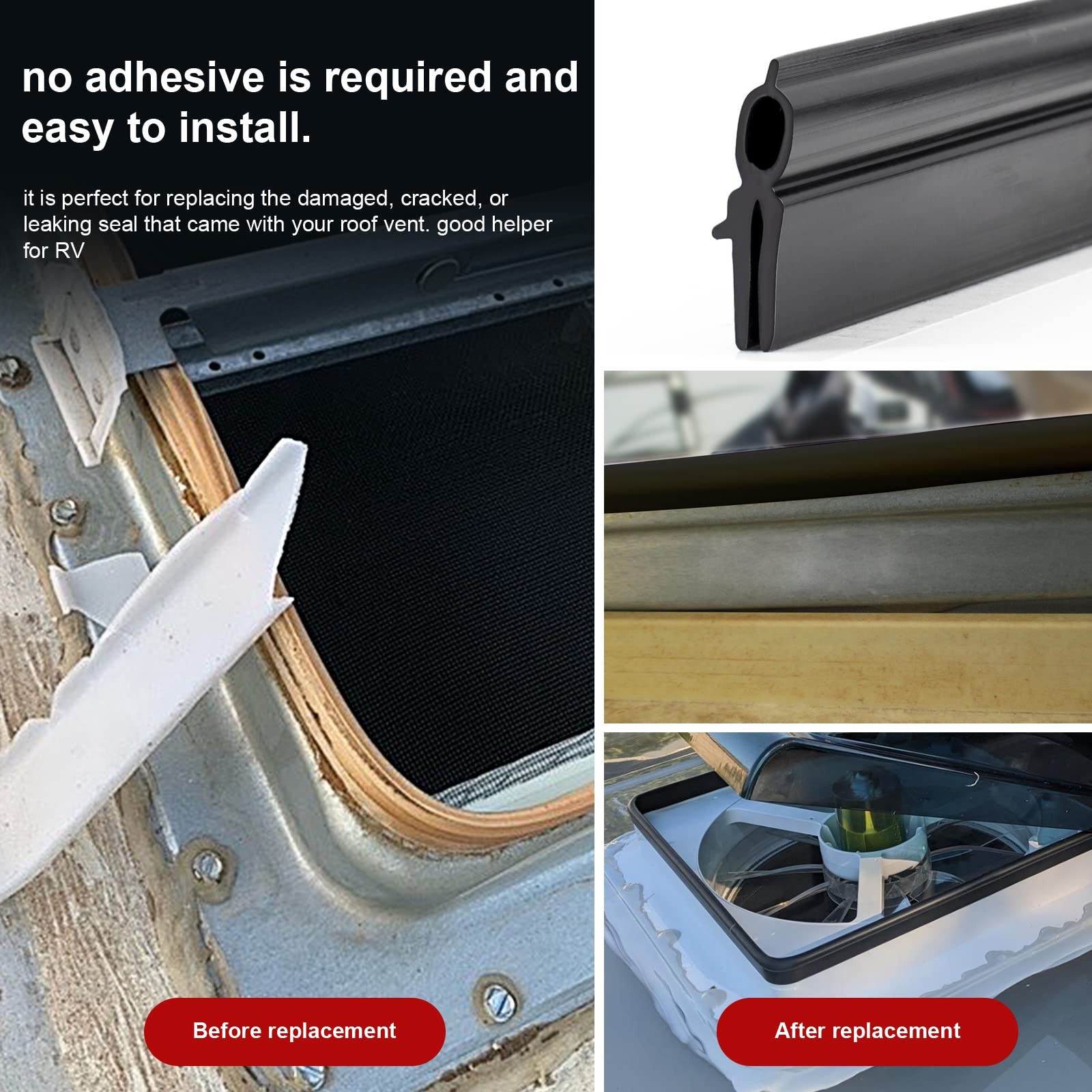 SZKXMJ Rv Roof Vent Seal Vinyl Sealfor Ventline, Hengs 118INCH, Black