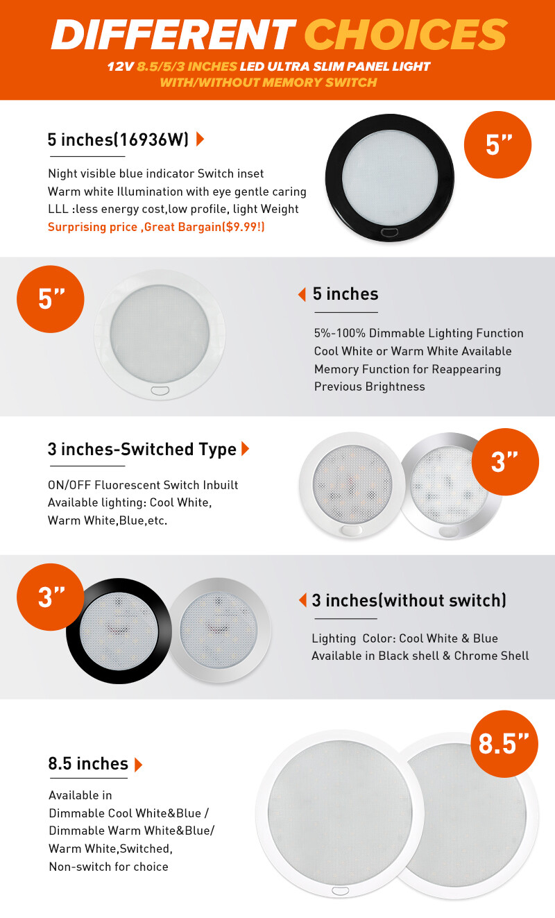 12V LED RV Ceiling Light Camper Trailer Truck Under Cabinet Lighting 3″/5″/8.5″