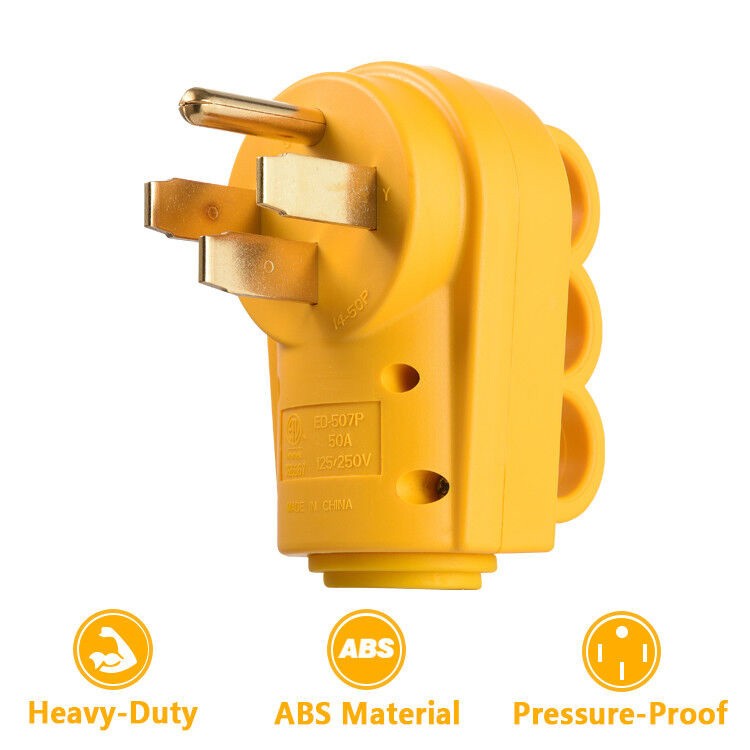 50 Amp RV Plug Male, 125 250V RV Replacement Plug, Heavy Duty NEMA 14-50P