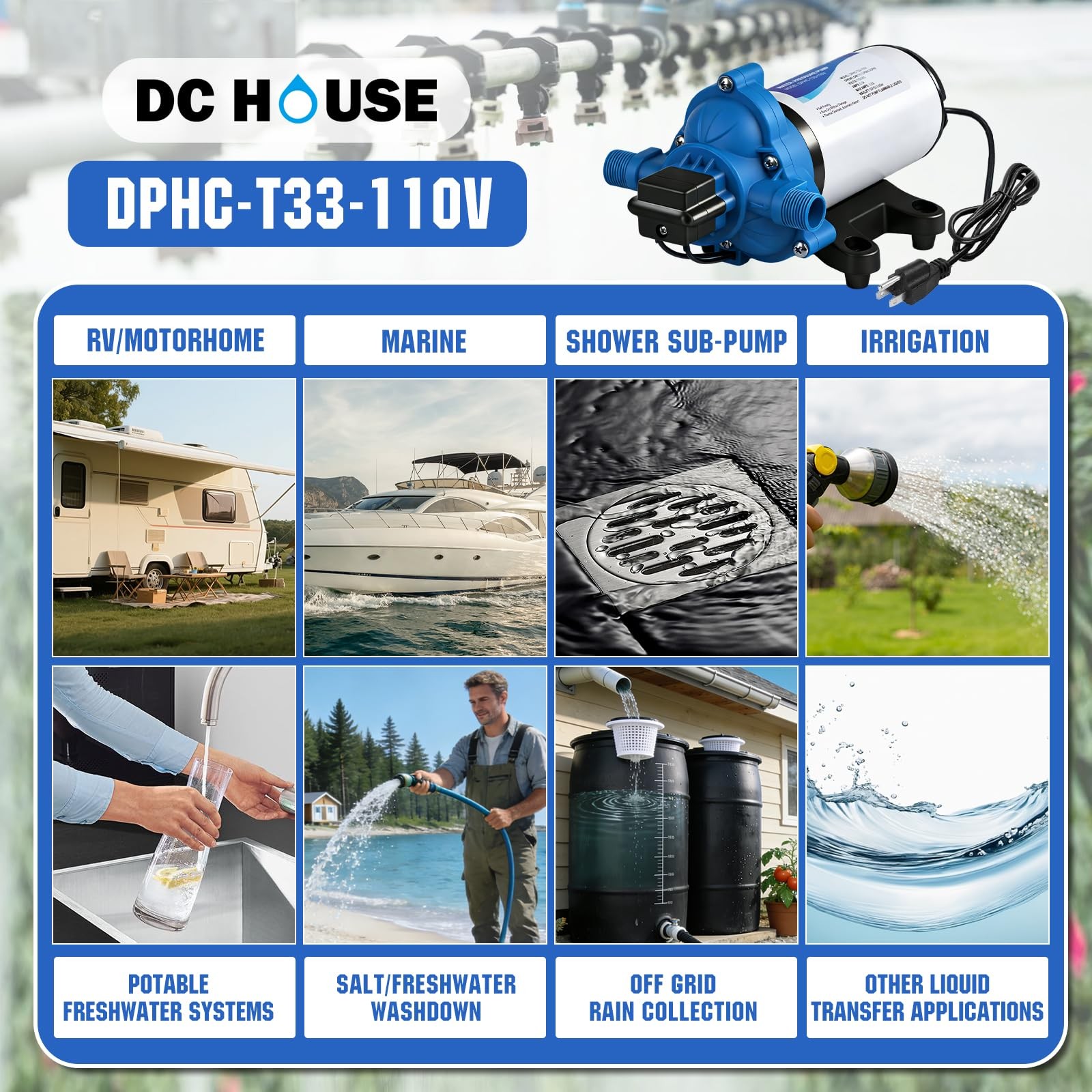 DC HOUSE 110V RV Camper Water Pressure Diaphragm 4.0GPM-50PSI-110V, Blue
