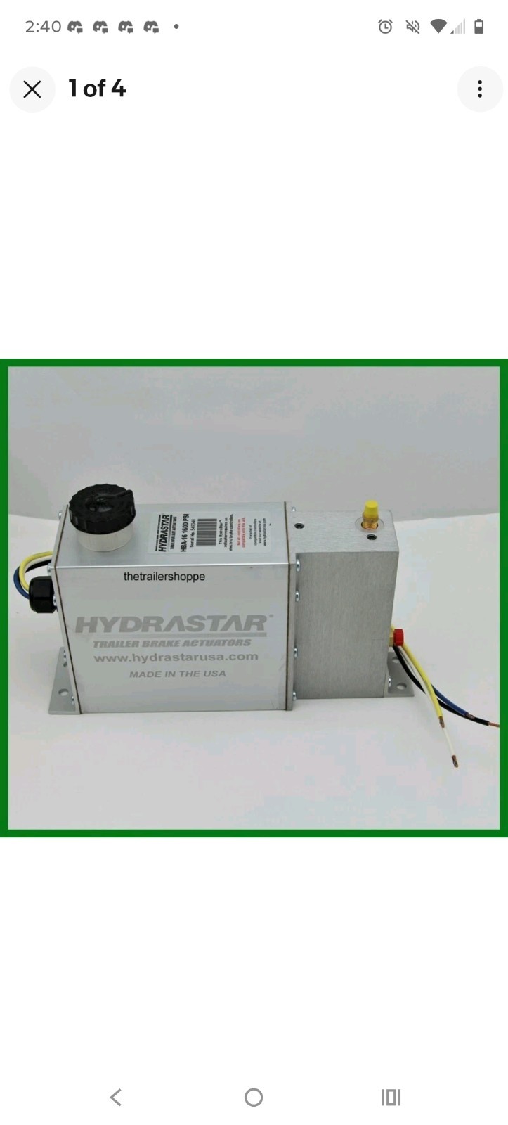 Hydrastar HBA-16 Electric Over Hydraulic Pump Disc Trailer Brake Actuator 1600