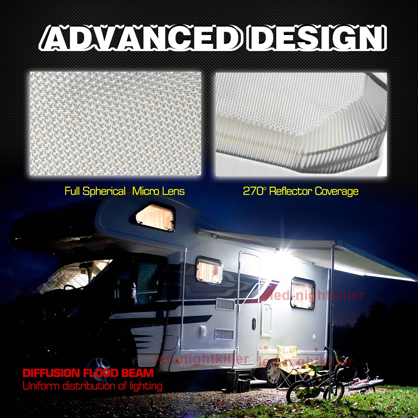 2Pcs 5″ RV Exterior 12W LED Porch Light Utility Camper Awning Lamp Trailer Boat
