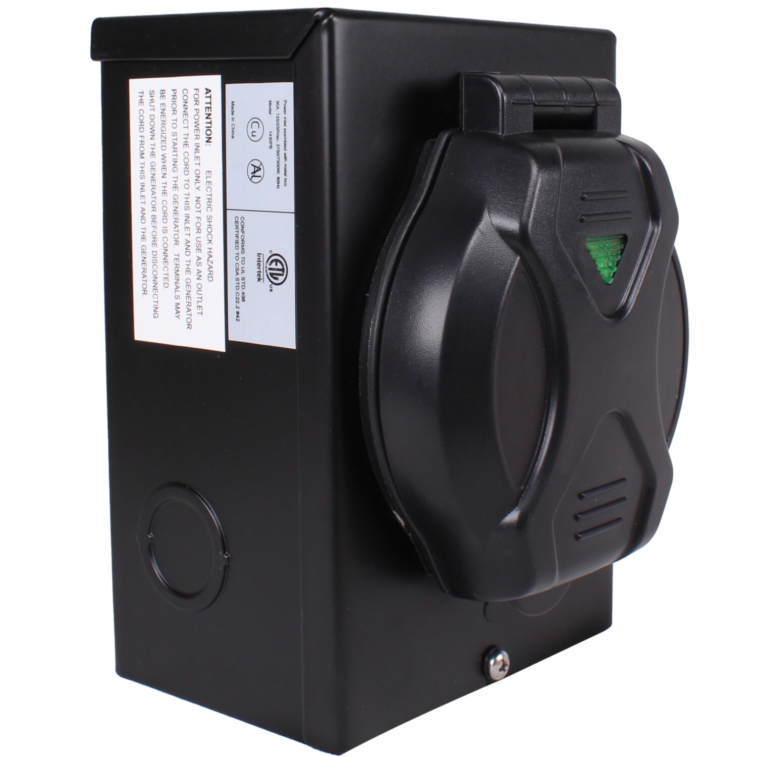 L5-30P 30 Amp RV Generator Power Cord Inlet Box Outdoor Black 125 Volt 3-Prong