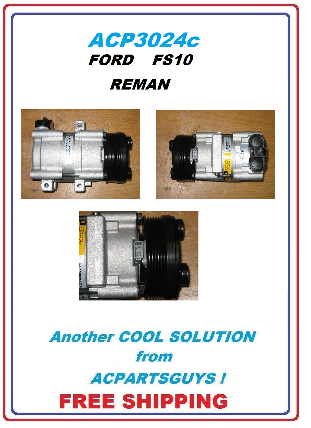 AC Compressor FS10 Reman Replacement for FORD 3R3Z19V703AB F3LY19703A NYCC20