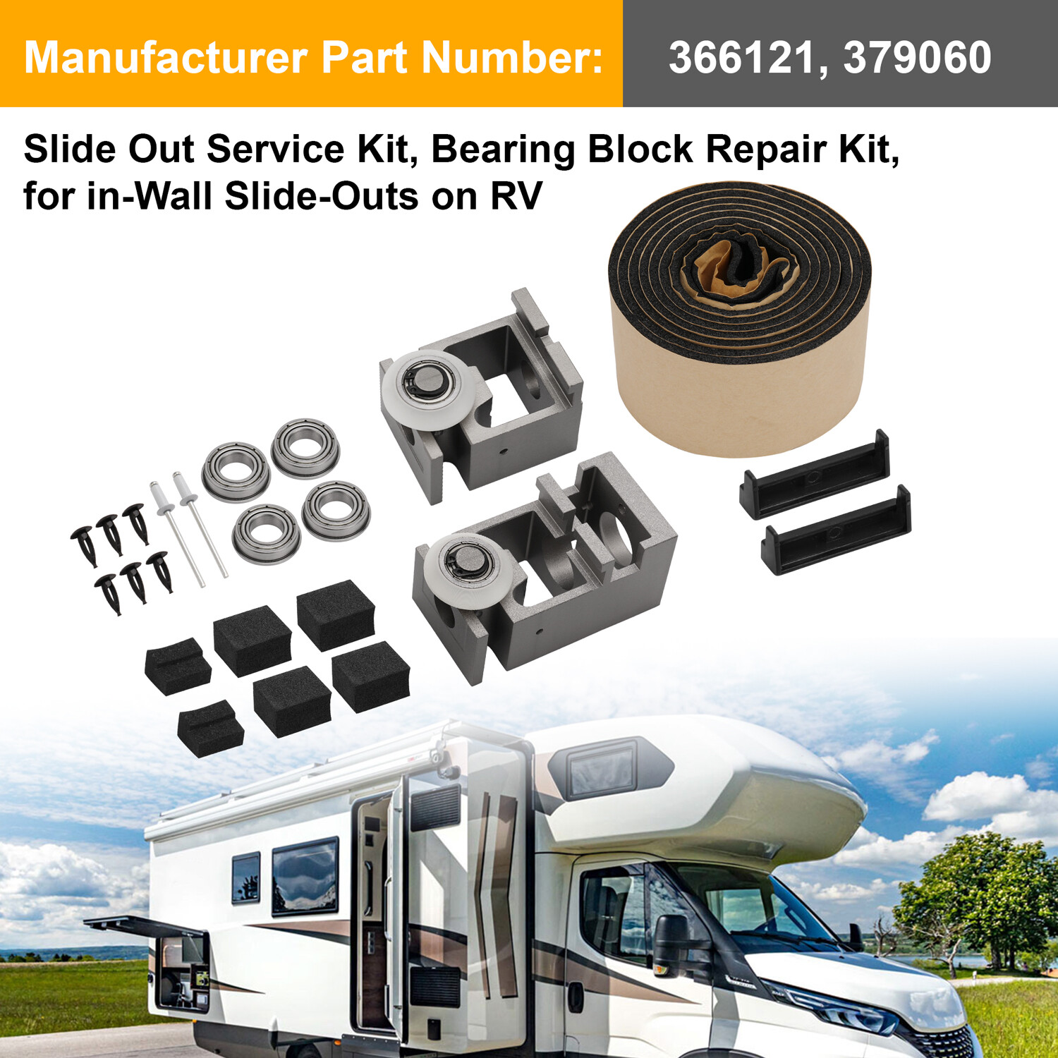 Standard Repair Kit For RV In-Wall Slide-Out 366121 and Standard Bearing Block