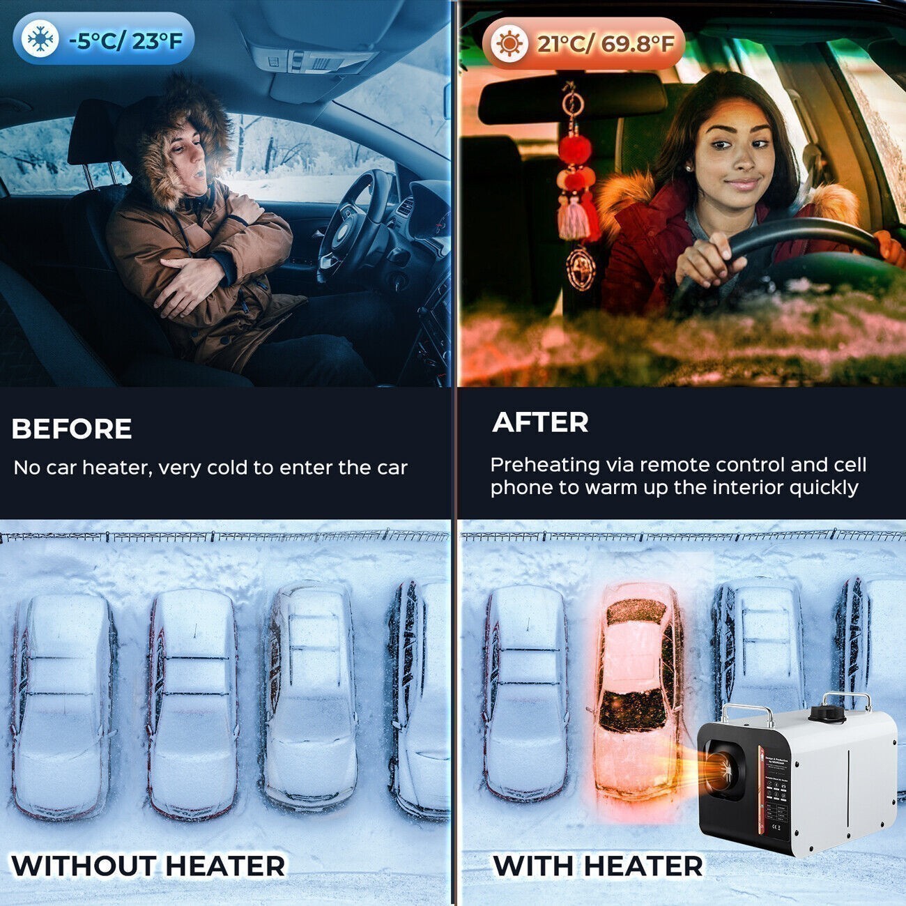 8KW Diesel Air Heater 110/12/24V with App Control W/ Bluetooth & 110V AC Adapter