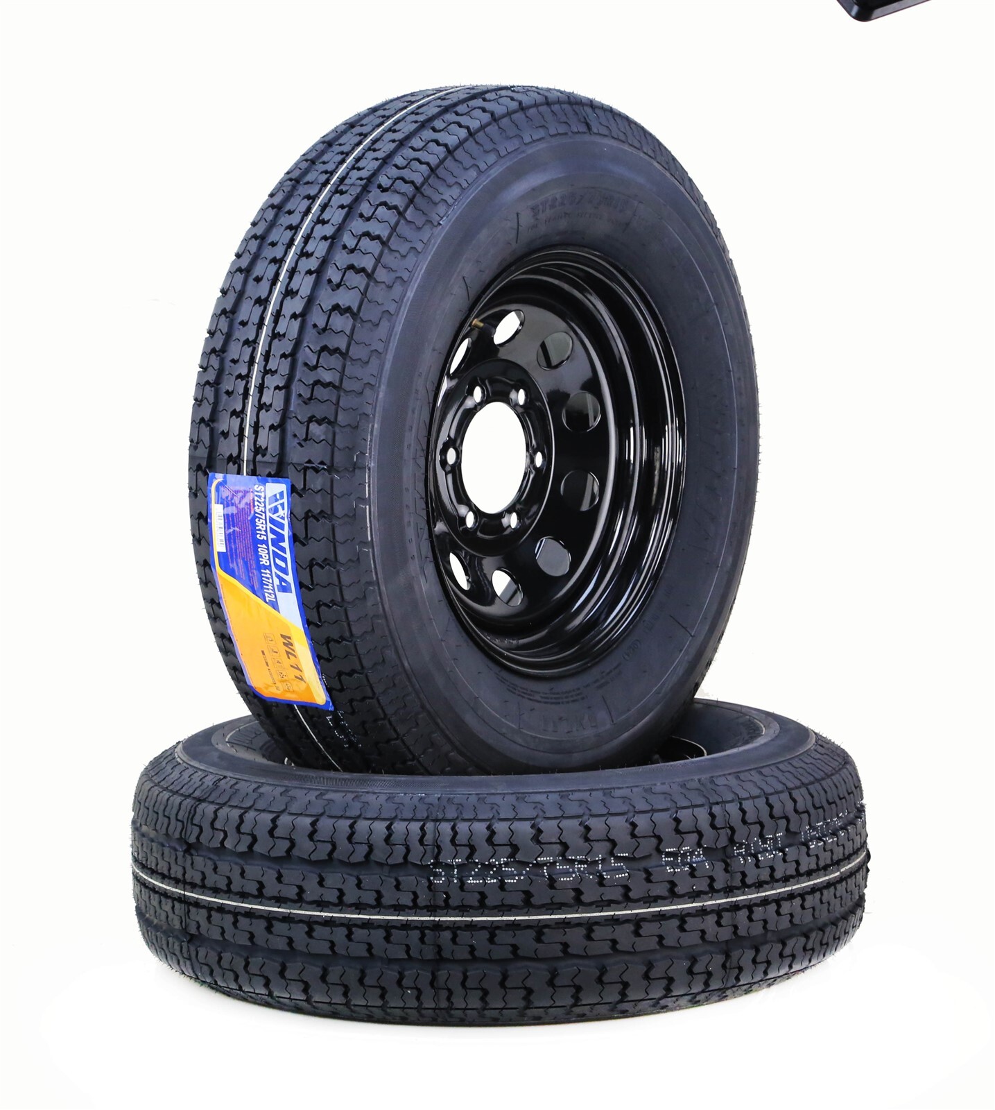 WINDA Trailer Tire Rim ST225/75R15 10-Ply E 117L 6 Lug x 5.5″ Black Mod,SET 2