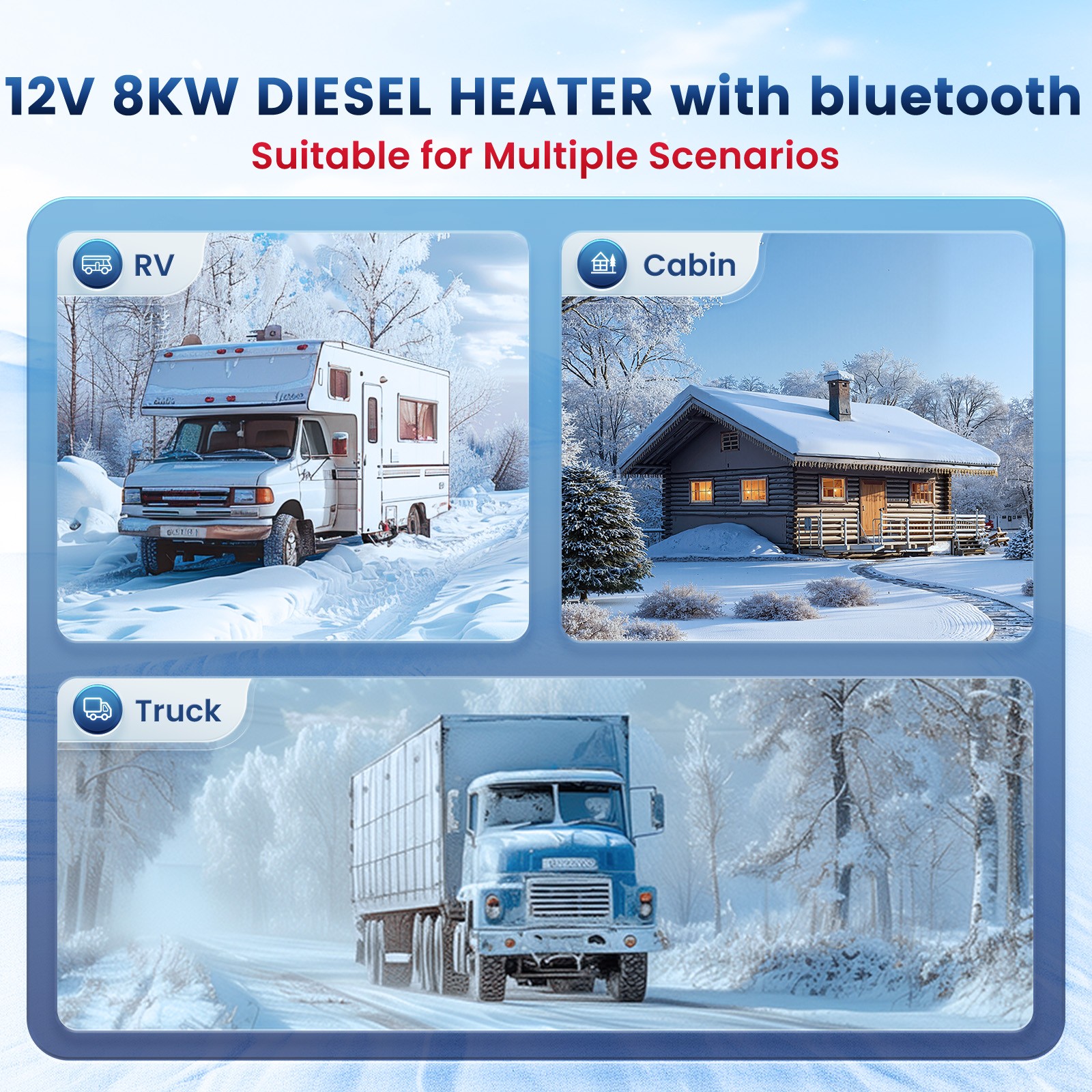 Hcalory 2KW/8KW bluetooth Remote Diesel Air Heater 12V 24V F/ Car Truck Van Boat