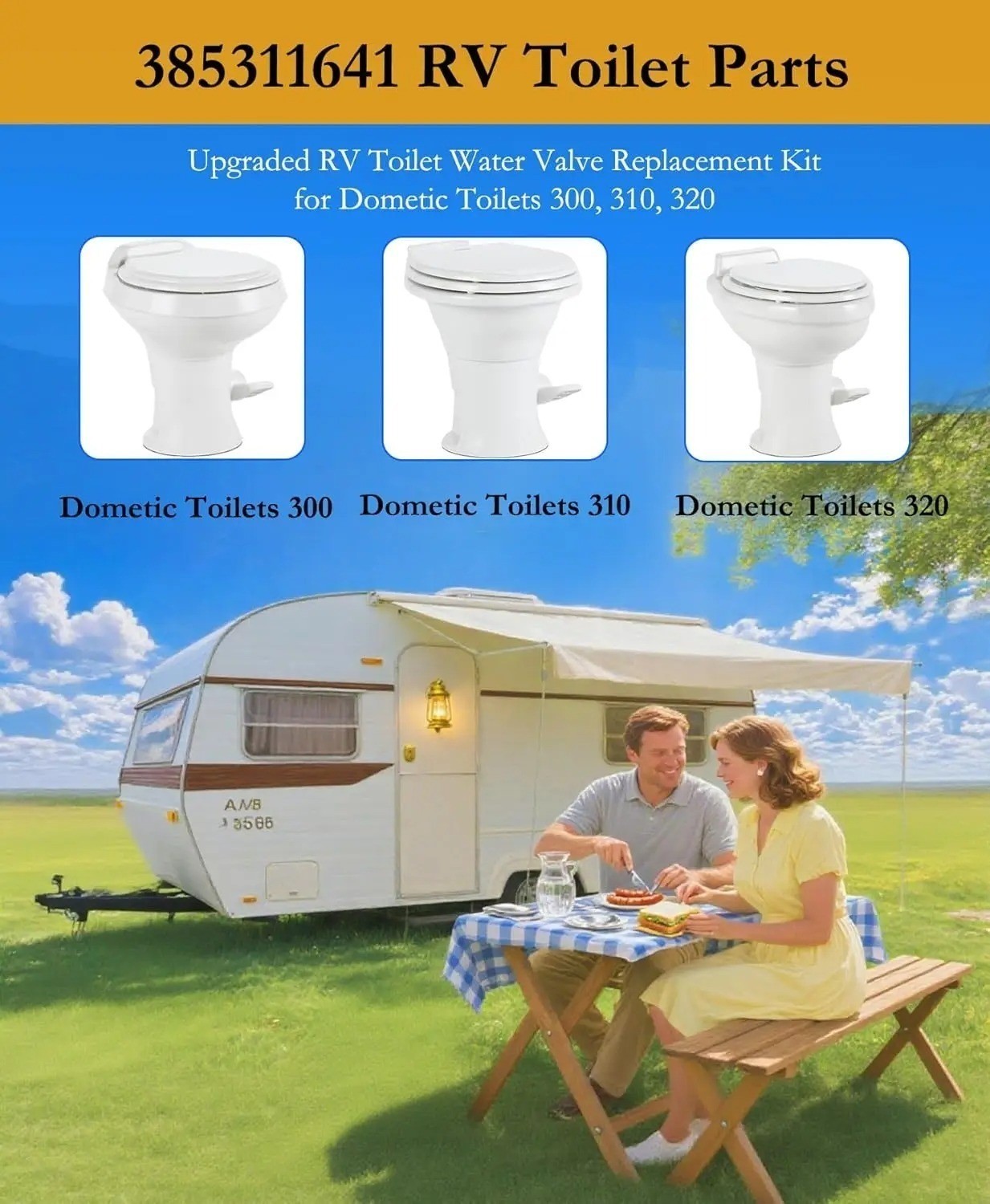 Upgraded RV Toilet Water Valve Kit Leak Proof Dometic 300 310 320 385311641