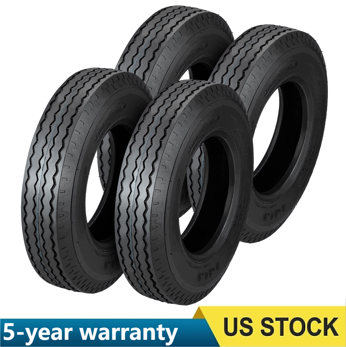 Set of 4, 8-14.5 Premium Highway Trailer Tire Wheel Assembly 8×14.5 14-Ply LRG