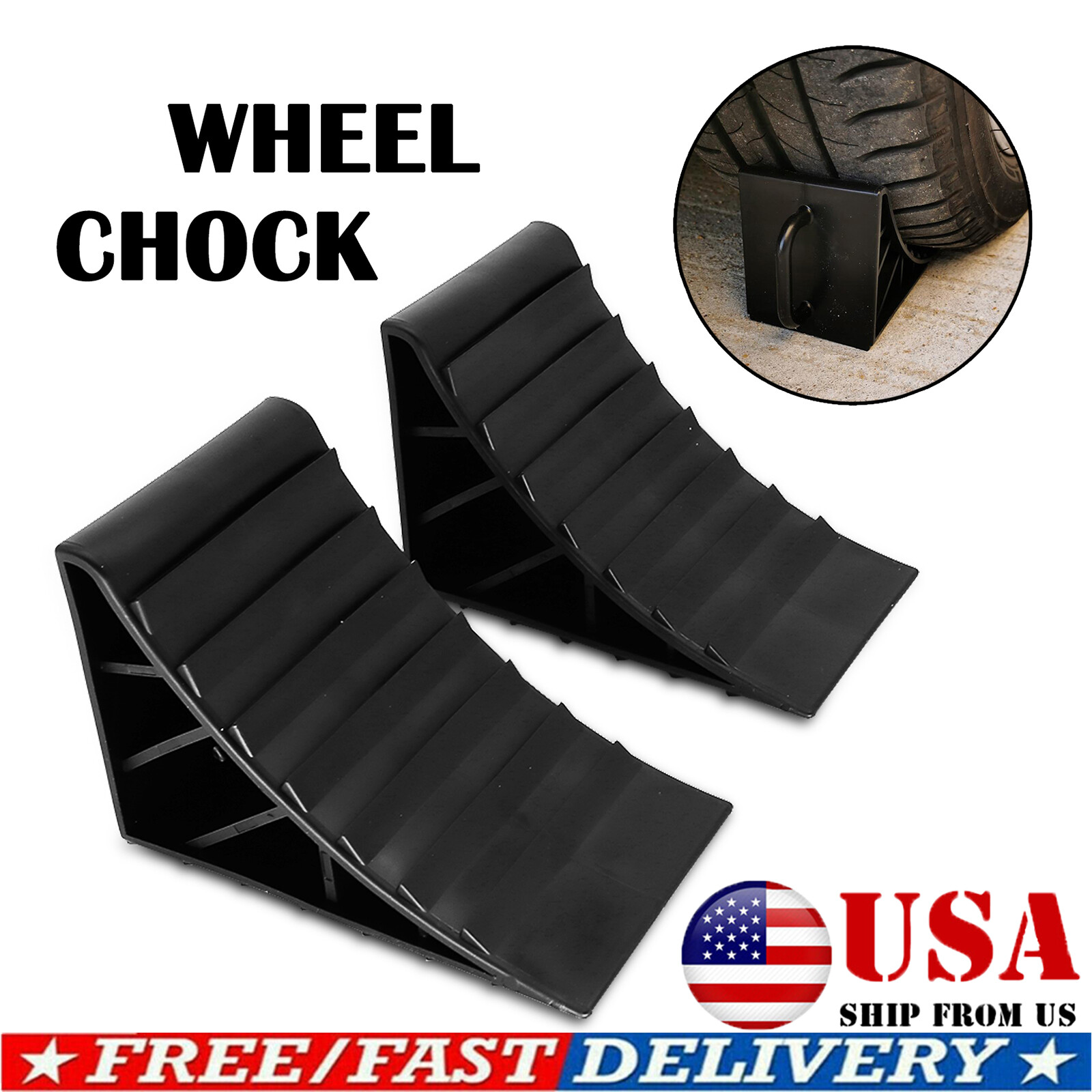 x2 Tire Stopper Wheel Chocks Blocks Heavy Duty For Truck Car Rv Camper Trailer