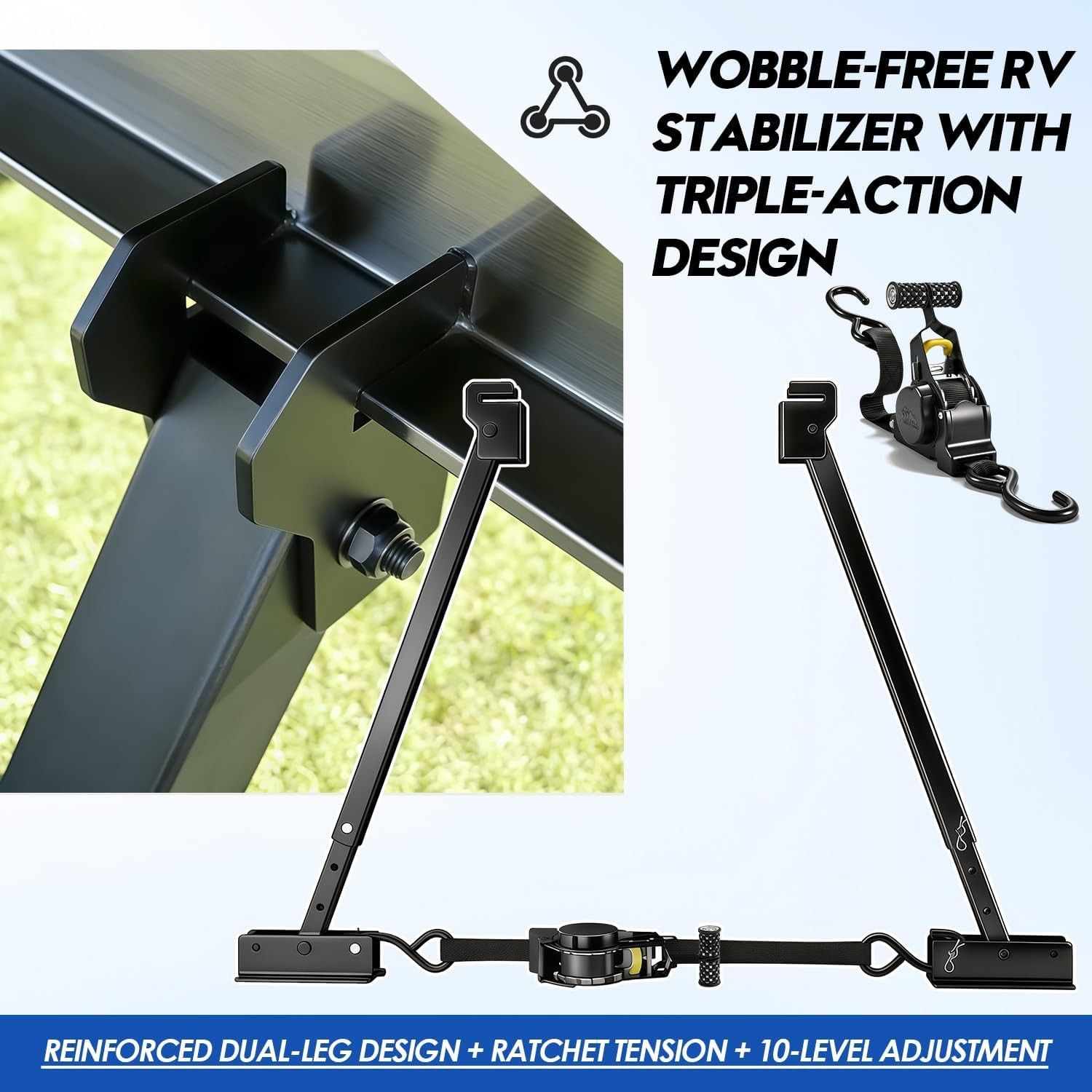 Heavy Duty RV I Beam Stabilizer 17 to 35 Adjustable Anti Wobble Black