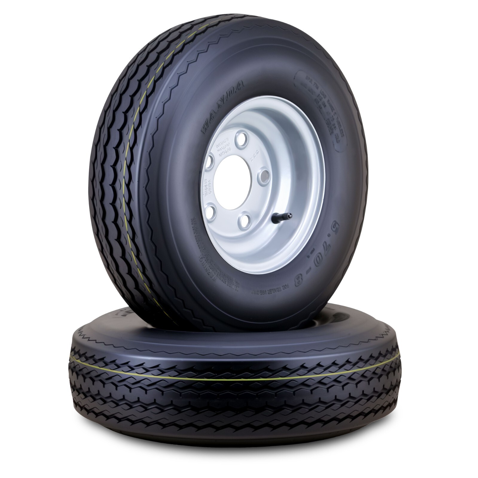 2 WANDA Trailer Tire Wheel Assembly 5.70-8 6-Ply w/5 Lugs on 4.5″ PCD Silver Rim