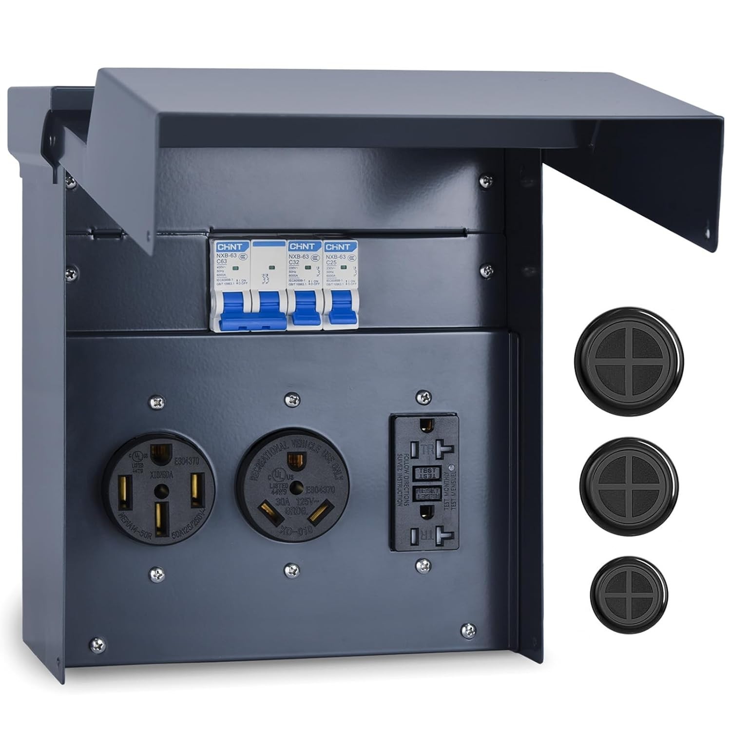 20/30/50 Amp Weatherproof RV Electrical Outlet Panel with Breaker