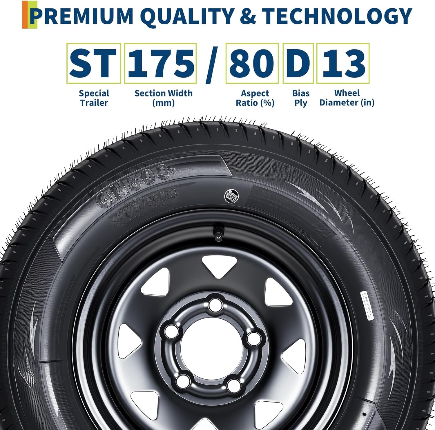 2 Pack ST175/80D13 Trailer Tires with Rims 175/80 D 13 LRC 5 Lug on 4.5″, 6PR
