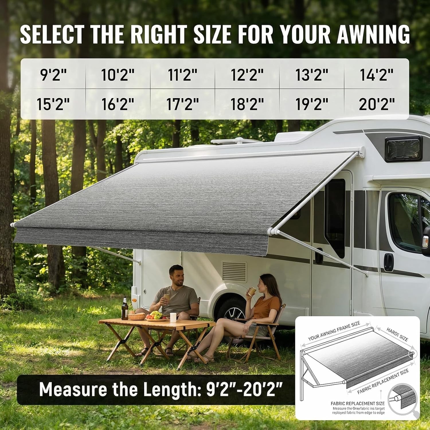 RV Awning Fabric Replacement 15’14’2″ Fabric 19.5oz Heavy-Duty Camper Awning …