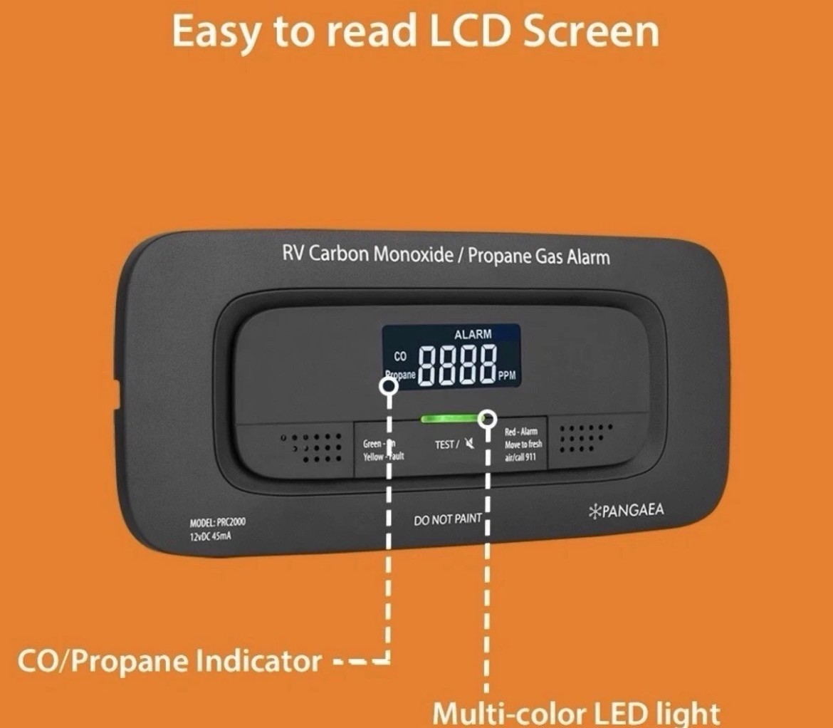 Digital RV Carbon Monoxide & Propane Dual Gas Alarm – Hard-Wired DC 12V, LCD