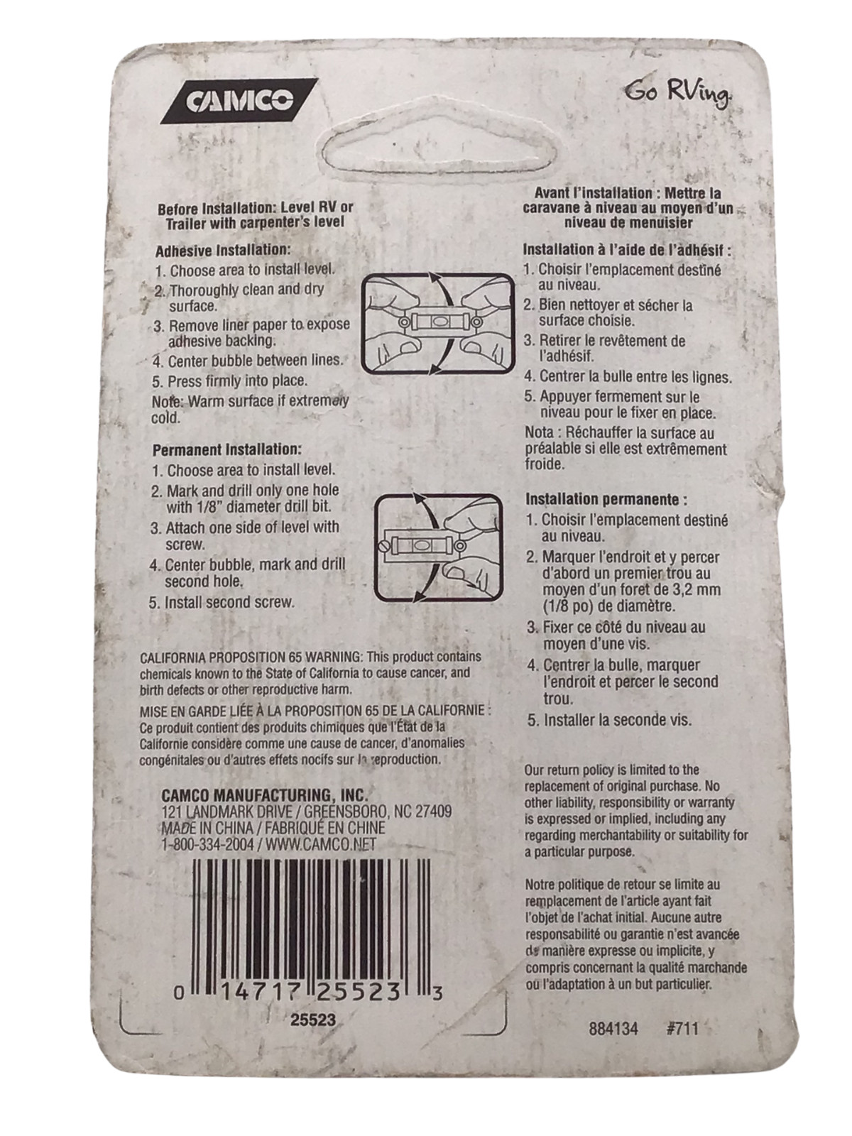 Camco Precision Levels 2 Pack Niveaux Adhesive/Permanent Installation RV Trailer