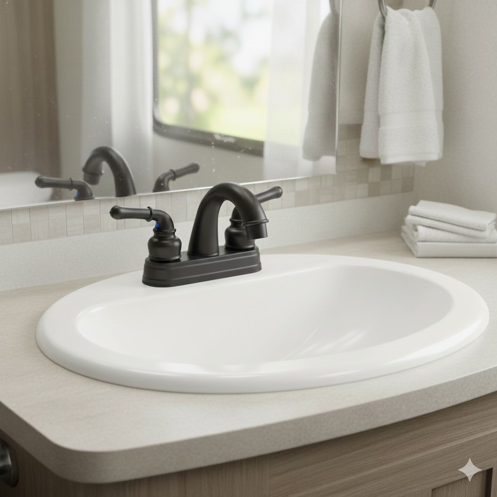 RV Two Handle Non-Metallic Centerset Lavatory Faucet Black Finish