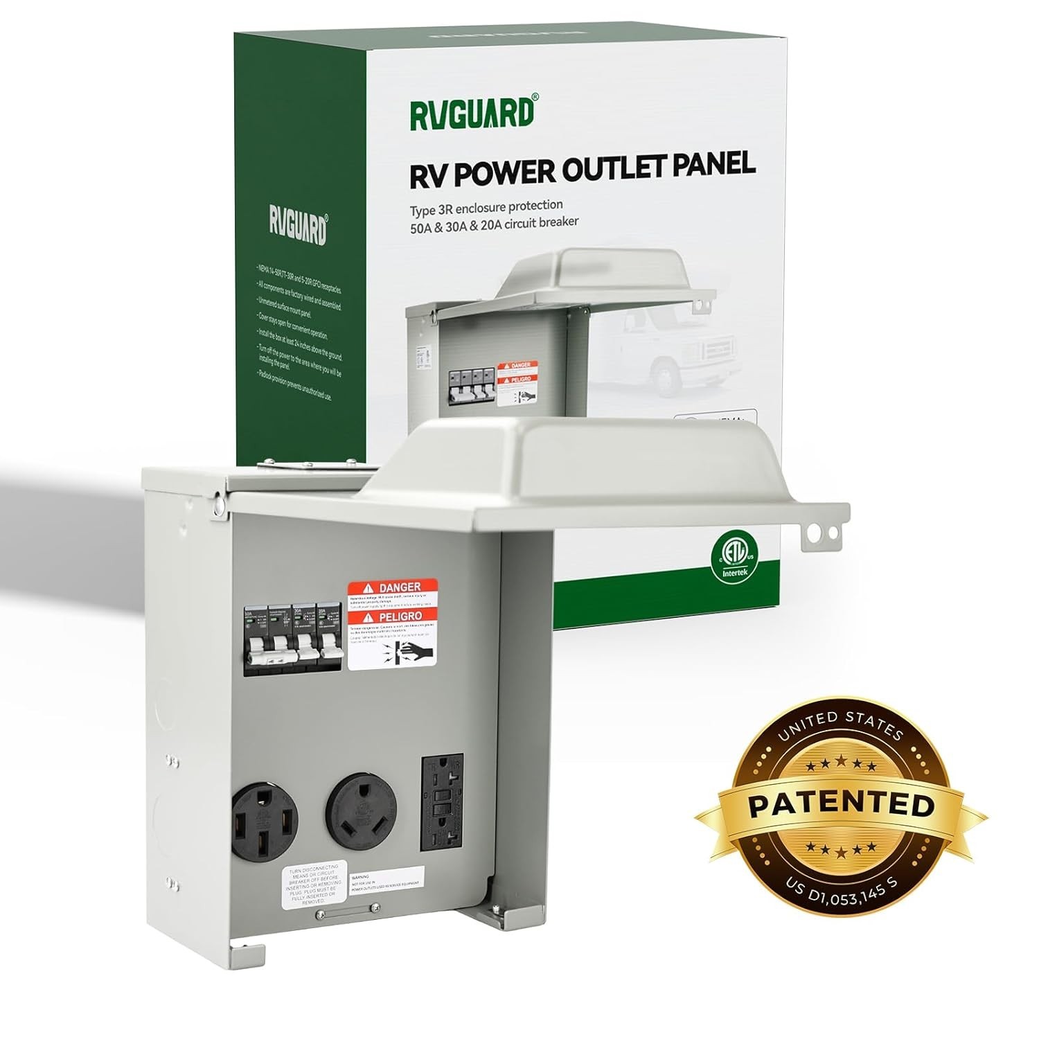 RVGUARD RV Temporary Power Outlet Panel with Breaker, Listed 20 30 50 Amp…