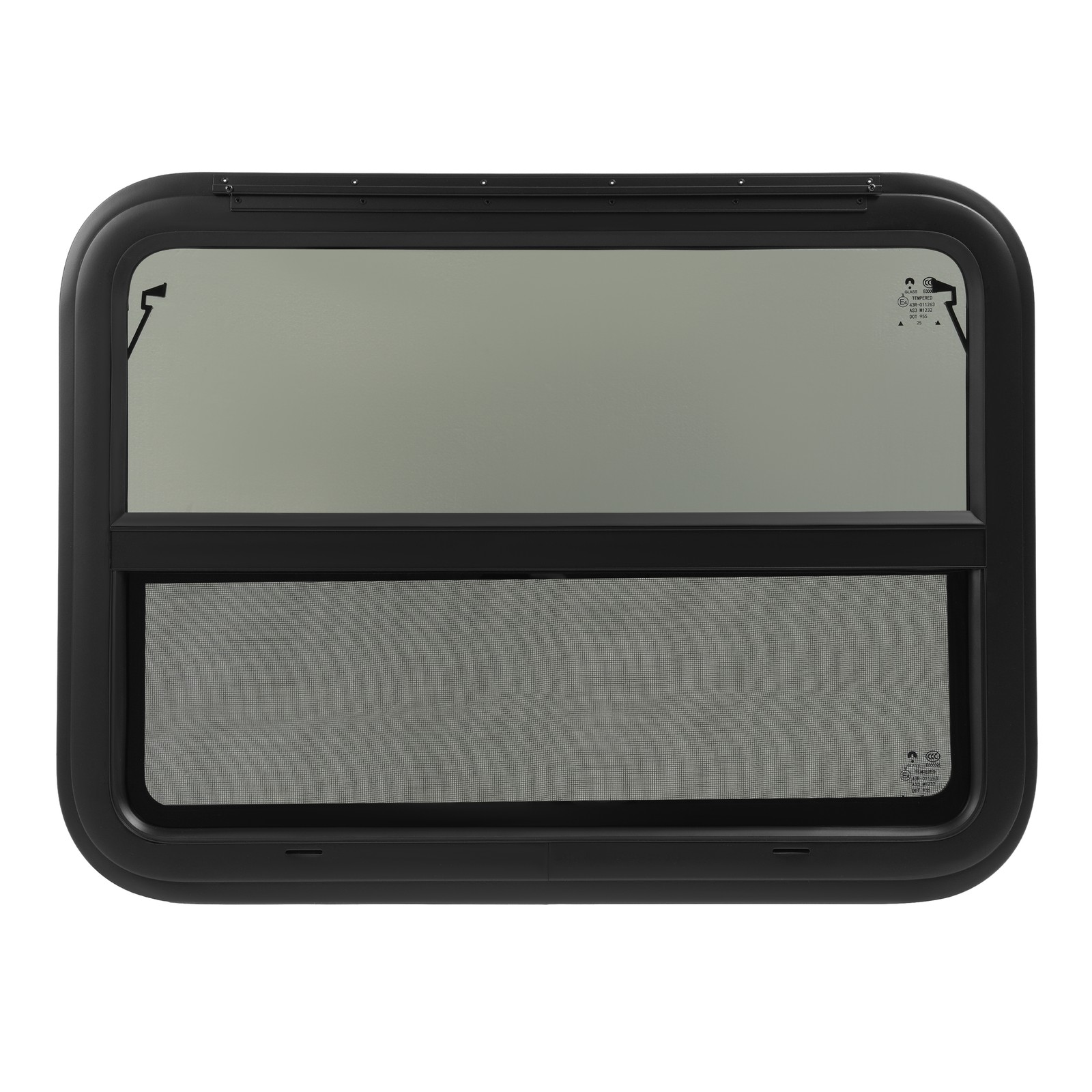 32″ W x 23.5″ H RV Window Vertical Slider Hinging Exit Trailer Dark Screen