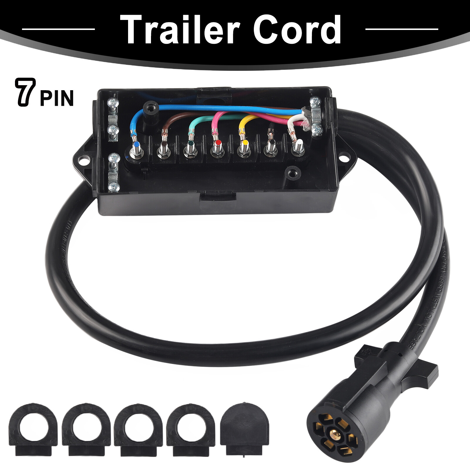 7 Way 7 Pin Plug Inline Trailer Cord Wiring Harness RV Cable Junction Box 4FT
