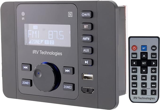 iRV36 Car Stereo with Bluetooth, Wireless RV Radio 2 Zones Wall Mount Car Audio