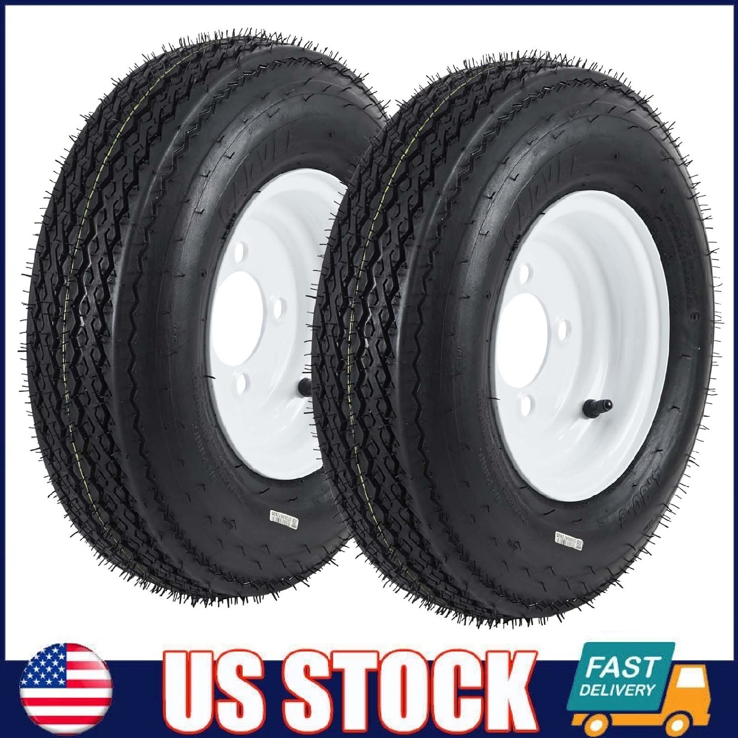 2 Pack 4.80-8 4.80×8 480-8 Trailer Tires Wheel Load Range C 6PR, 4 Lug Rims Tire