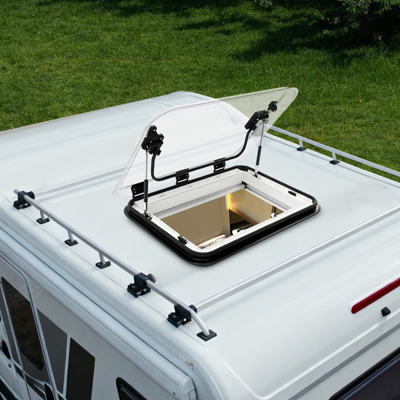 70° Camper Van Roof Window Caravan Roof Vent Hatch Roof Skylight & Led Light