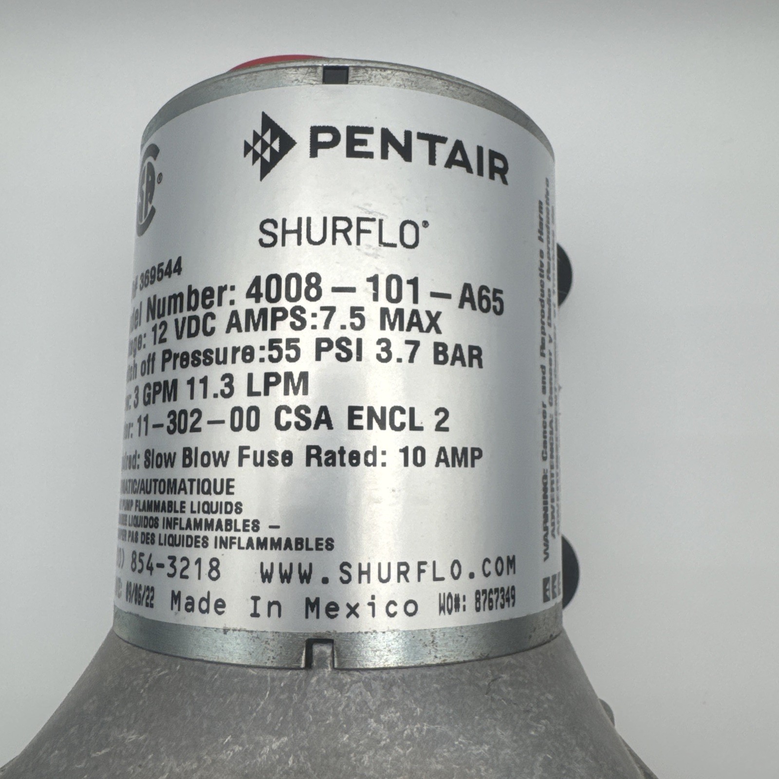 Pentair Shurflo 12V RV Water Pump 3.0 GPM 55 PSI – 1 Pump