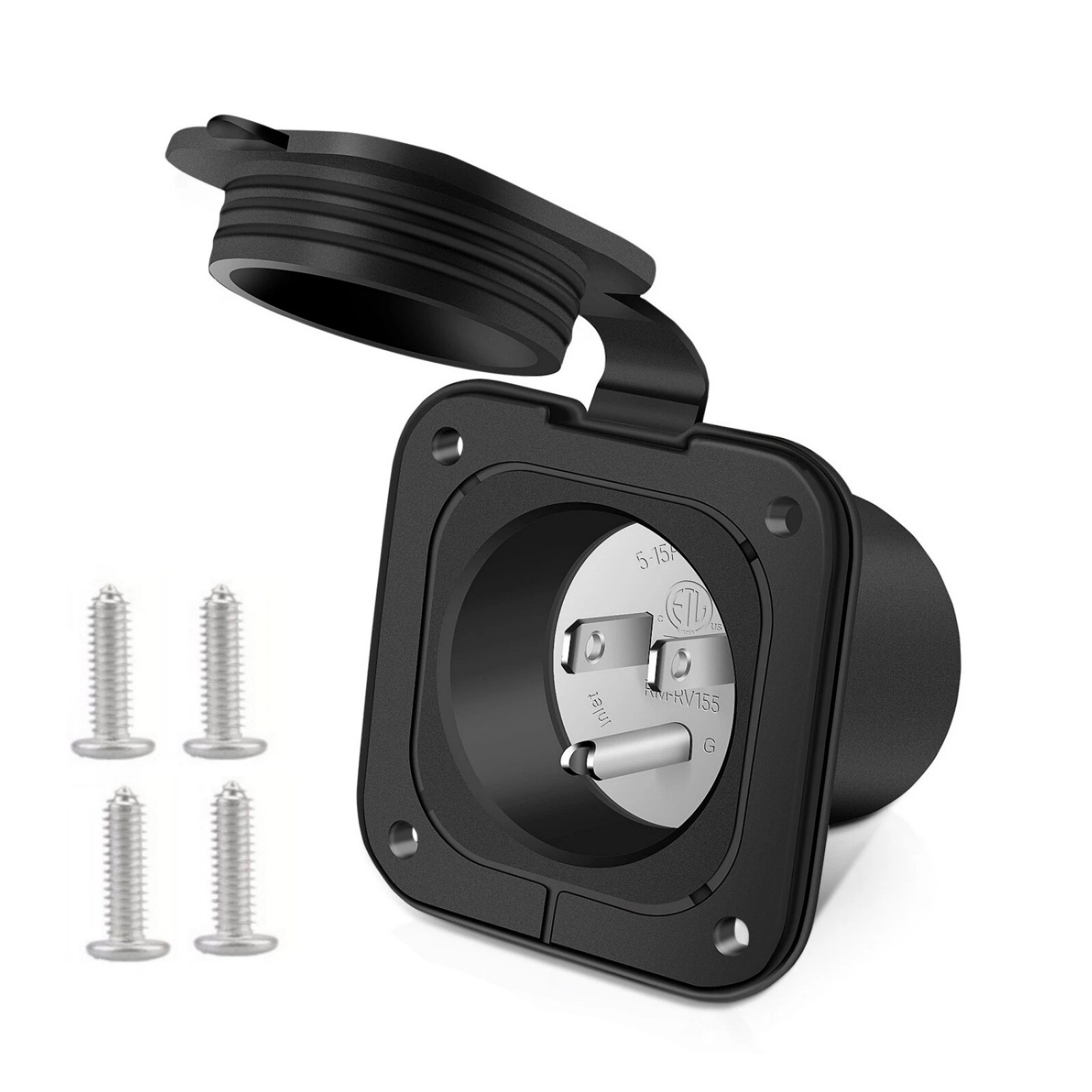 1× 15A 125V RV Power Inlet Receptacle with Waterproof Cap for Camper Marine Boat