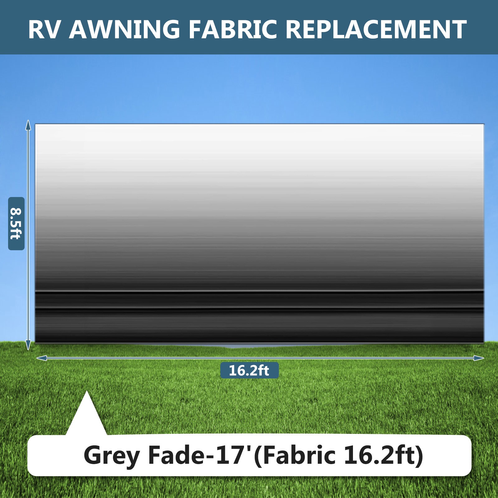 RV Awning Replacement Fabric 17FT Strip Gray Fade Waterproof For Camper Trailer