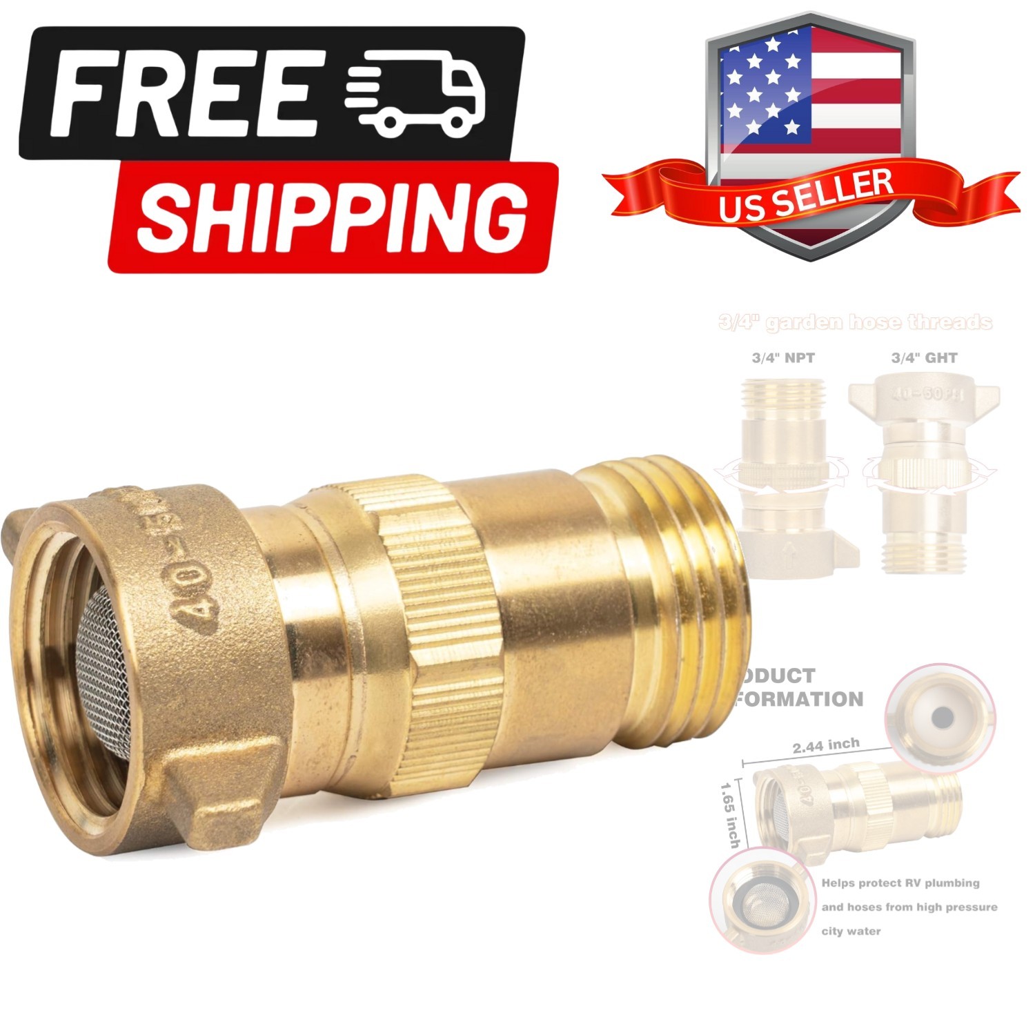 Brass RV Water Pressure Regulator, Water Regulator for RV Camper with Filter …