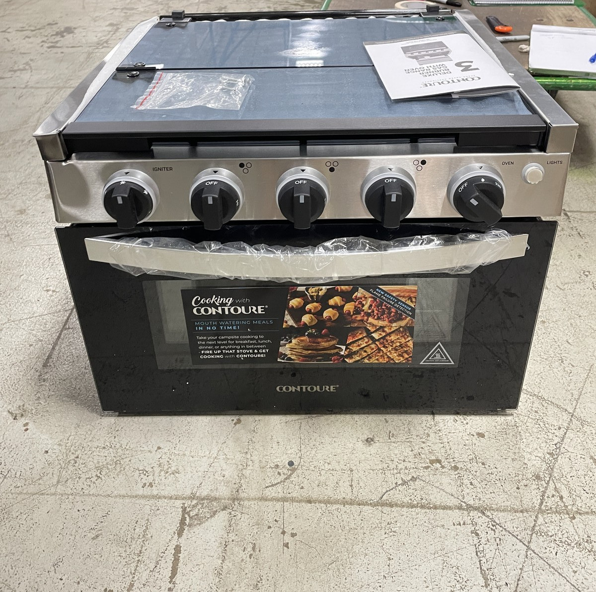 CONTOURE GR-17B 17″ 3 BURNER DROP IN RV GAS RANGE BLACK / STAINLESS