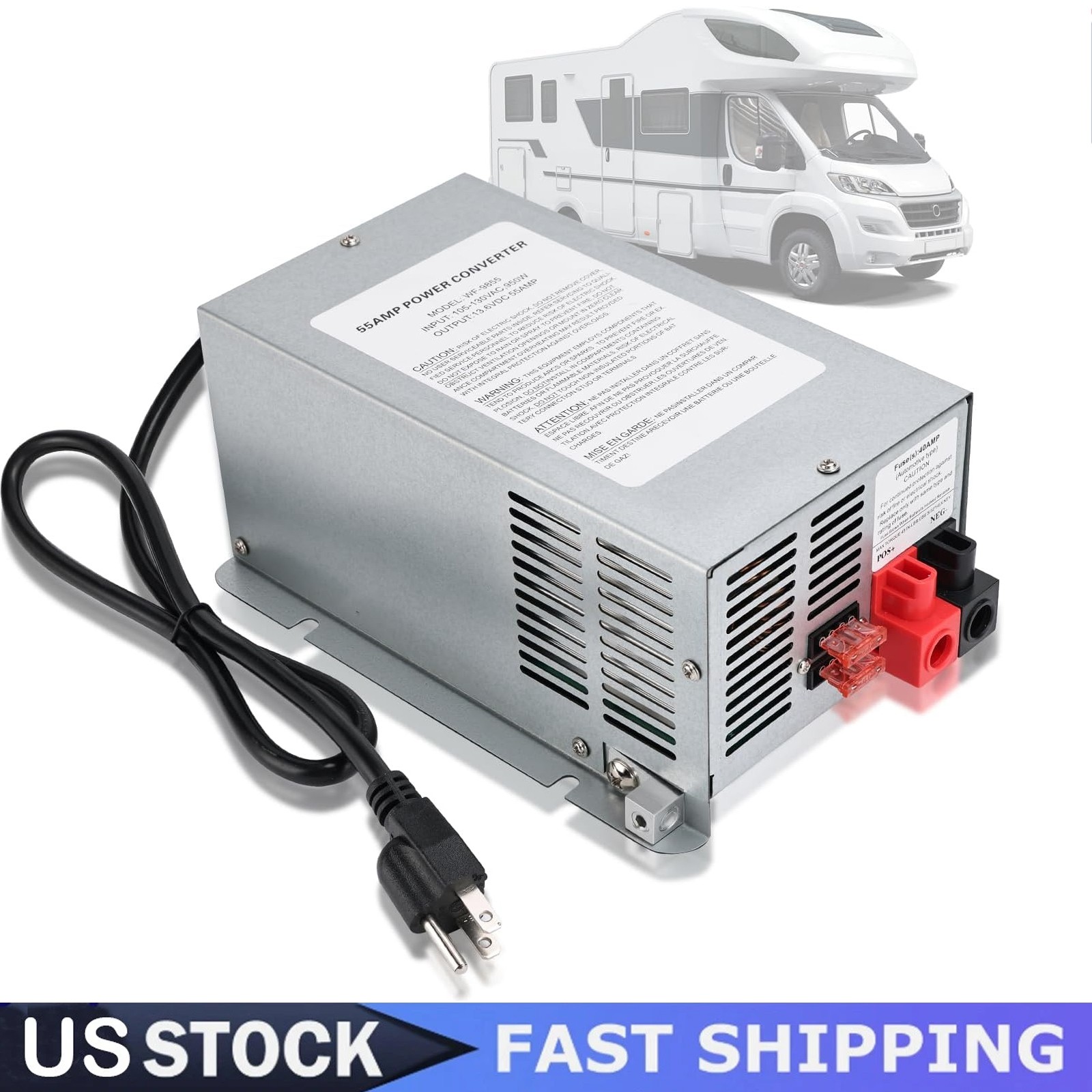 Converter 55 Amp Deck Power Converter Charger For RV Trailer Camper 12V WF-9855