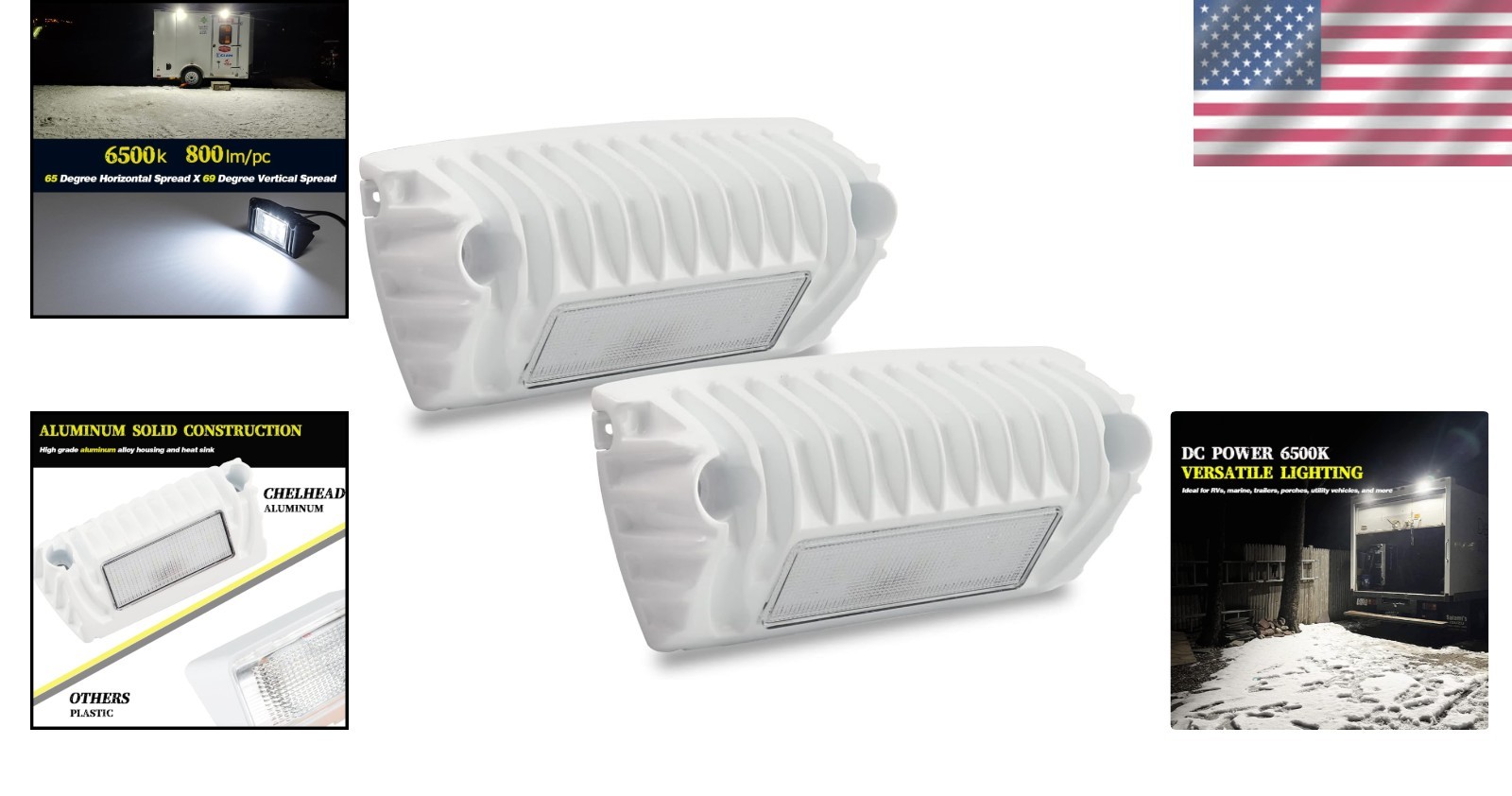Multi-Purpose LED Exterior Light for RVs, Trailers, Boats – White Aluminum
