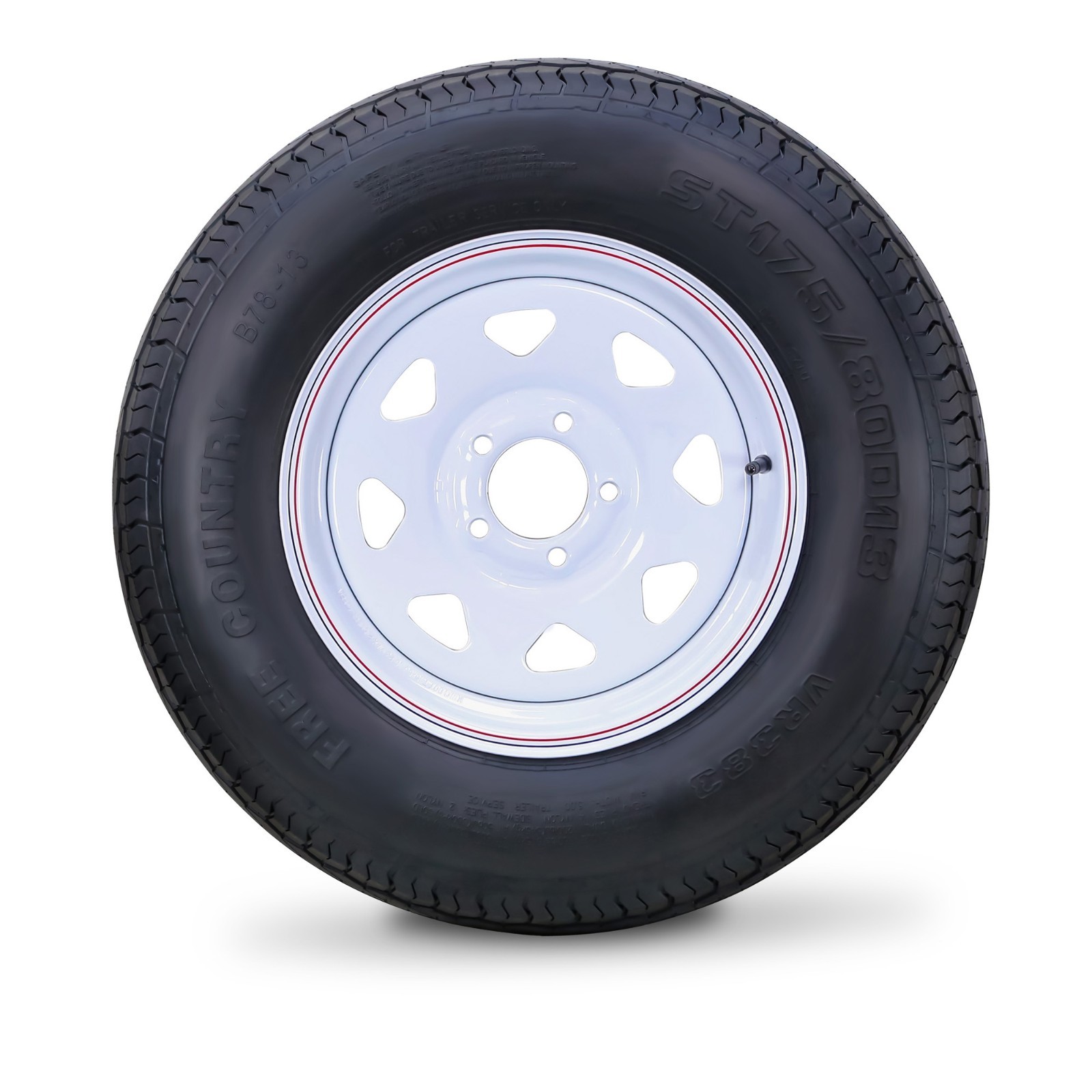 FC Trailer Tire Assembly ST175/80D13 6-Ply White Spoke Rim 5 Lug on 4.5″