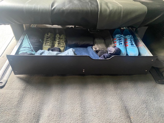 Mazda Bongo AFT over head storage units and under seat Drawer – Light Grey