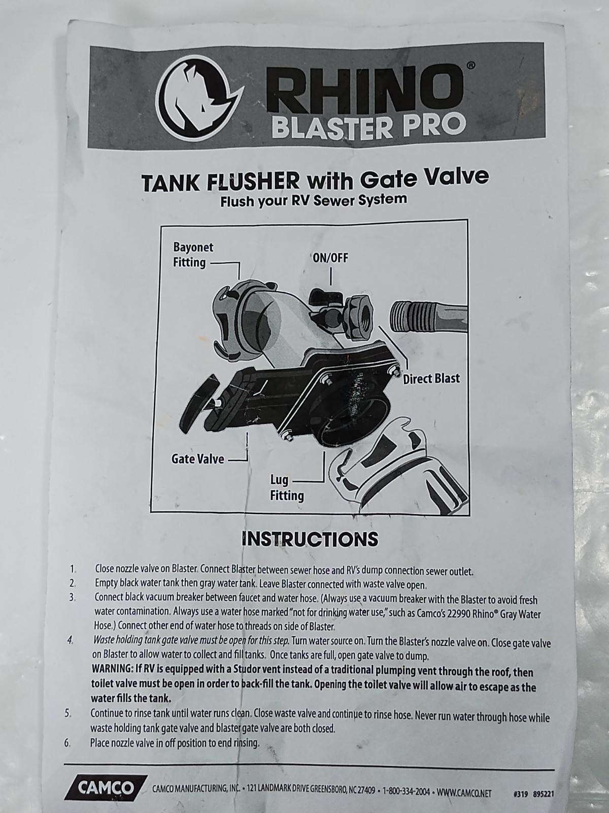Camco 39086 Rhino Blaster Pro w/ Gate Valve for RV Sewer & Extra 45° Elbow *READ