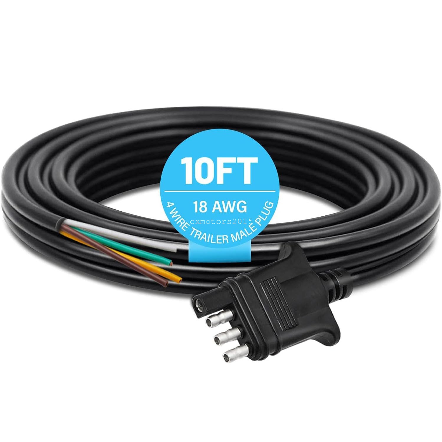 4 Way 4 Pin Flat Trailer End Connector Wiring Harness 10FT Jacketed Cable 18AWG