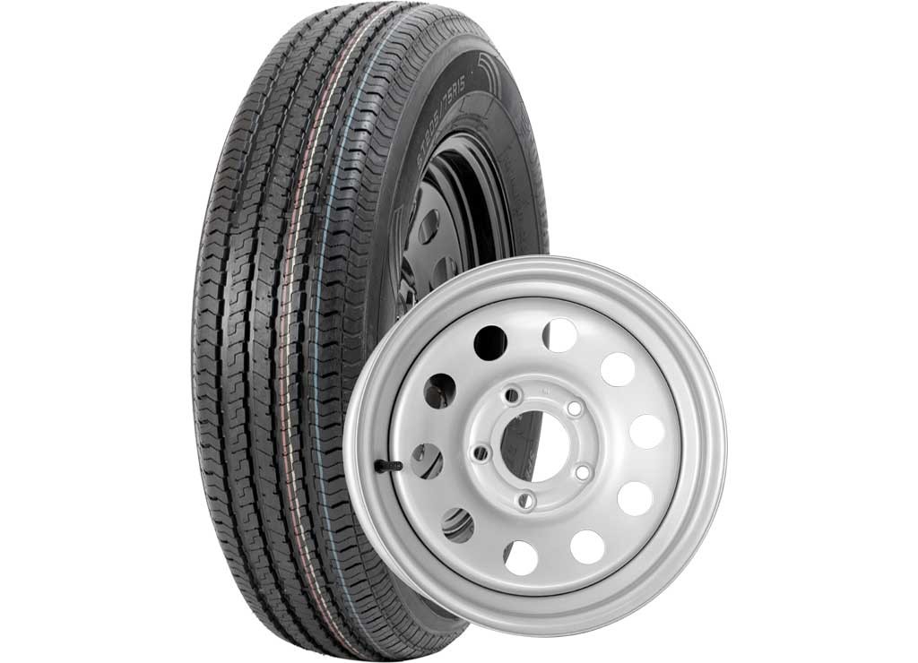 Taskmaster Rambler Trailer Tire ST205/75R15 LRC On 15×5 5×5 Silver Mod Wheel
