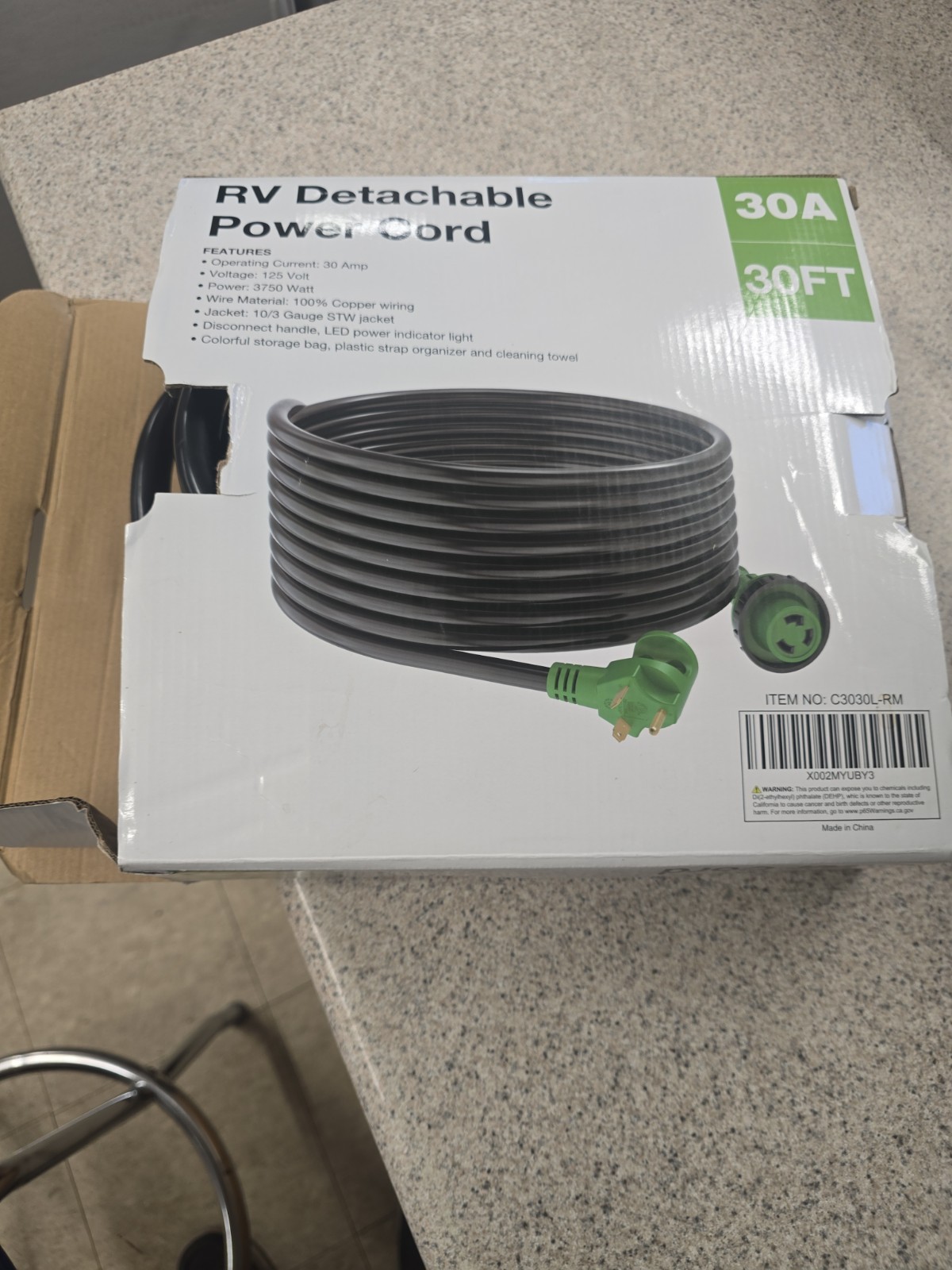 RVMATE RV Lockable Power Extension Cord 30 ft 30 Amp 3-Prong C3030L-RM MP6