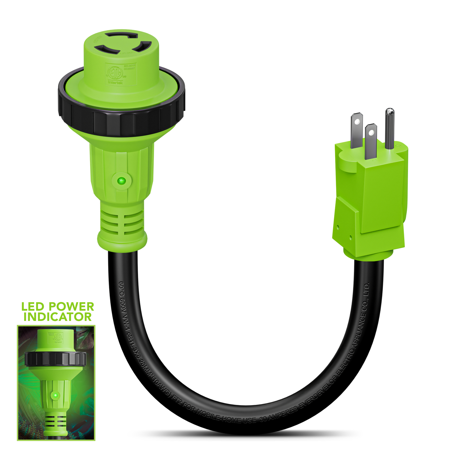 30 amp to 15 amp adapter RV Power Cord Detachable PLUG Twist Lock Connector