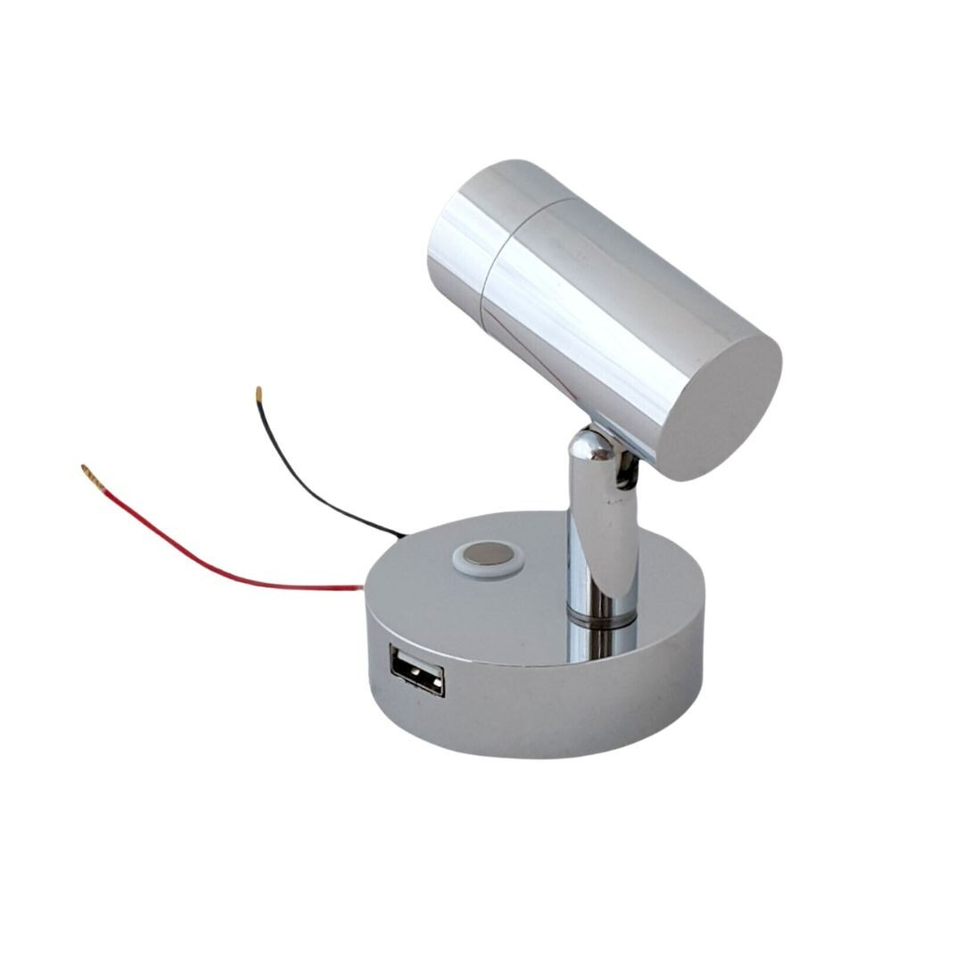 LED Reading Light 12V 24V Chrome Spotlight Touch Switch USB Caravan Boat Lamp