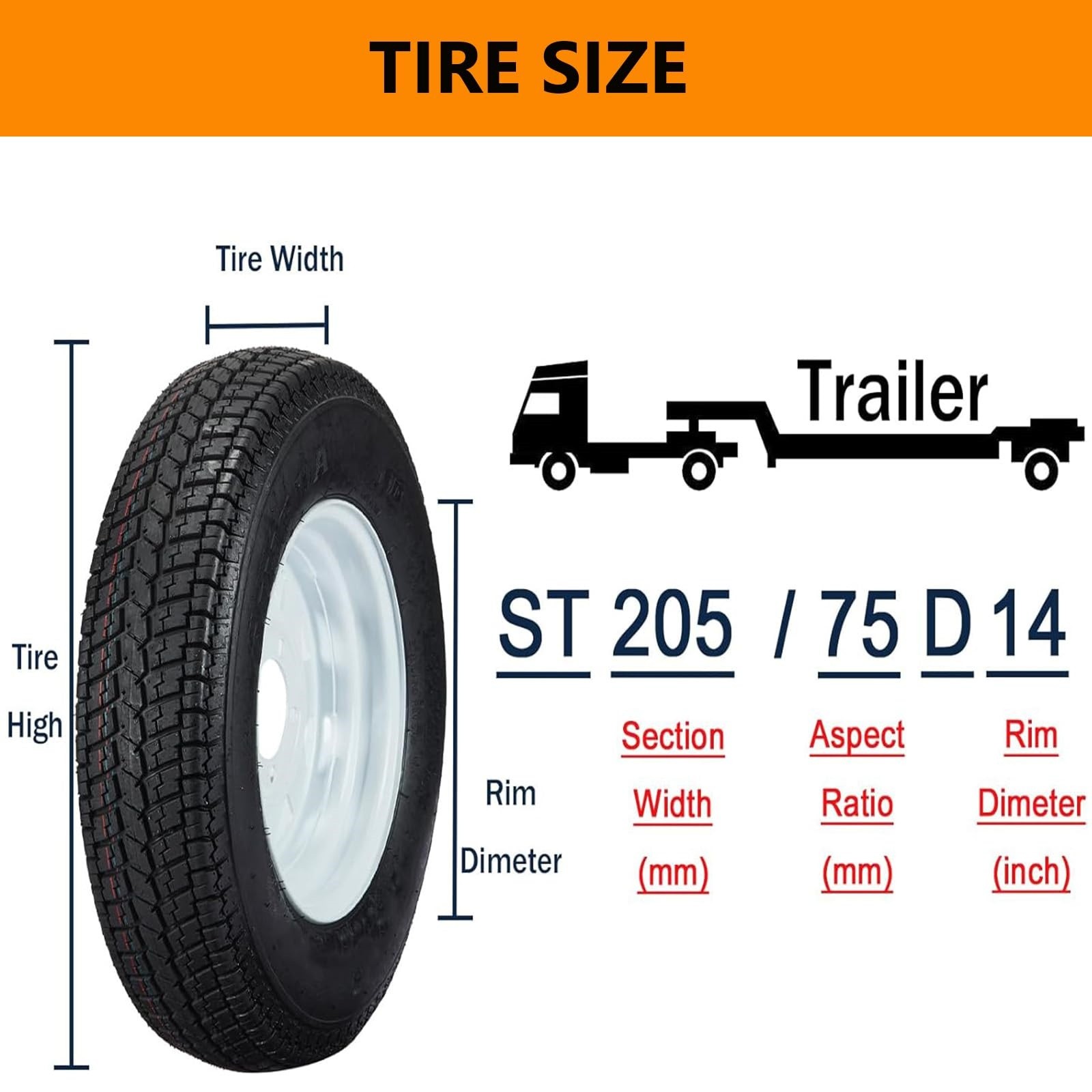 ⚡2Pack ST205/75D14 5 Lug Trailer Tires and Wheels with 14″ Rim 6PR LRC 205 75 14