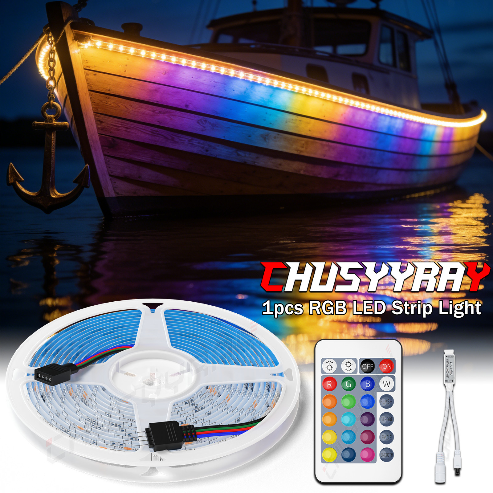 RV 16′ Awning Party Light 12V IR Colorful remote controller for camper