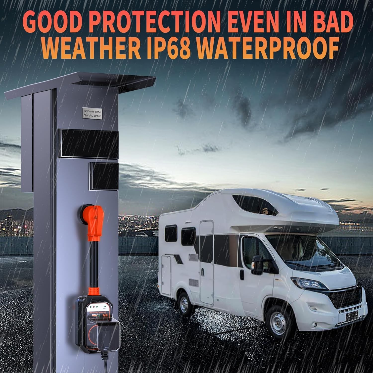 30 Amp RV Surge Full Protector With Weatherproof Cover 9500 Joules Power Adapter